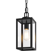 BesLowe outdoor pendant light, 13-inch black with clear glass, enhances porch ambience