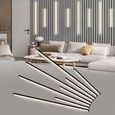 Besseto LED wall panel lights in black with wood slats for a sleek modern look
