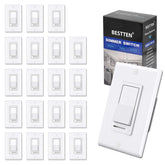 BESTTEN dimmer switch front view demonstrates smooth lighting control in white finish.