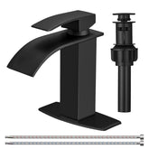 Besy Black Waterfall Faucet with matte finish for a contemporary bathroom focal point.