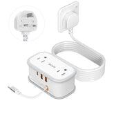 BEVA UK adapter with 6-in-1 outlets and USB-C for versatile travel charging.