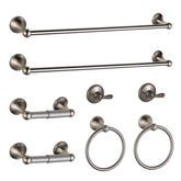 BGL 8-piece brushed nickel bathroom hardware set shown for a cohesive, organized space.