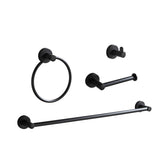 BGL 4-piece matte black bathroom hardware set displayed for coordinated organization.