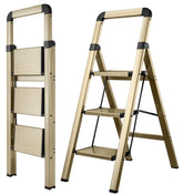 Bibkoke Step Ladder 3-step open with champagne gold finish for high shelf access