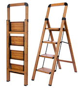 Bibkoke woodgrain 4-step ladder open for high reaching tasks