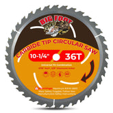 Big Foot Tools 10-1/4-inch blade with 36 carbide teeth delivering precise framing cuts.