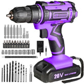 BIHOO purple cordless drill front view for comfortable grip and control