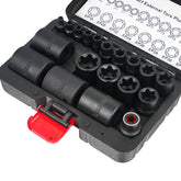 Bilitoools external torx plus socket set stored in rugged case for portable use.