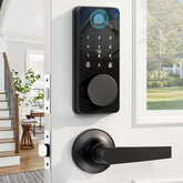 Biquole Smart Lock handles at front-door installation for quick, secure entry.
