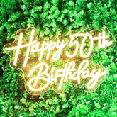 Bklphsey Happy 50th Birthday neon sign backdrop for vibrant party decor