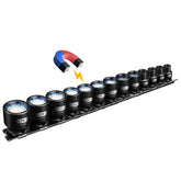 BLACKROBOT 3/8-inch magnetic socket set on rail for quick access.