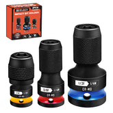 BLACKROBOT quick-release hex-to-square 1-4 adapter enables fast changes.