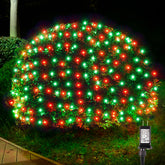 BlcTec outdoor net lights illuminate trees and shrubs with 200 LEDs for festive curb appeal.