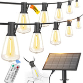 BLIATLUS 100ft solar string lights illuminate outdoor porches with flexible, weather-ready glow.
