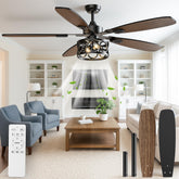 BLNAN 52-inch vintage caged ceiling fan with light, front view, boosts airflow in living rooms.