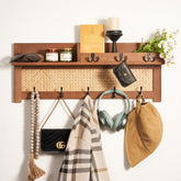 Blossome coat rack with rattan front panel adds stylish, airy organization to entryways.