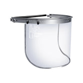 Blue Eagle face shield adapter for full-brim hats in silver with visor compatibility.