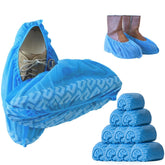 Blue Shoe Guys premium disposable boot covers in a 50-pack for clean, protected floors.