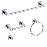 Bluebyrne chrome 4-piece bathroom hardware set mounted for a cohesive look and easy maintenance