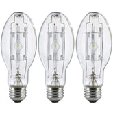 Bluex Bulbs MP100/U/MED 100W metal halide bulb in clear glass for outdoor lighting and parking lots.