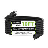 BN-LINK 10ft outdoor extension cord with 12/3 SJTW for reliable outdoor power