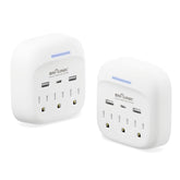 BN-LINK multi-plug extender two-pack on wall outlet in a dorm room scenario.