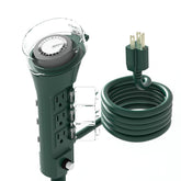 BN-LINK outdoor stake timer with six outlets, front view for easy outdoor power control.