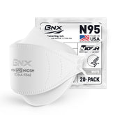 BNX N95 mask front view, white tri-fold cup design for dependable filtration.
