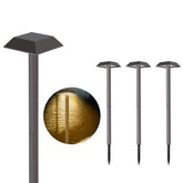 Bobcat Lighting solar path light in daylight mode brightening a garden path