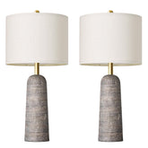 Bobomomo 27.25-inch modern table lamp set with light-grey resin stone-look for stylish living rooms.