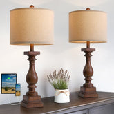 BOBOMOMO 27-inch farmhouse lamps with linen shade for elegant living room decor