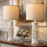 BOBOMOMO bedside lamp in antique-white adds timeless charm.