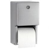 Bobrick B-2888 front view in satin stainless steel showing dual-roll capacity for continuous tissue supply.