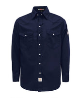 BOCOMAL FR shirt front view with durable snaps for welding tasks