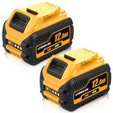 Boetpcr 2pack 12000mAh battery front view, extended runtime for Dewalt tools.