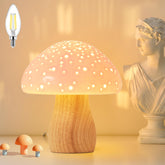 BOHON ceramic mushroom lamp with pink base adds warm bedroom ambiance
