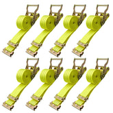 Bolvixor 8-pack strap close-up shows durable yellow webbing for heavy cargo securement