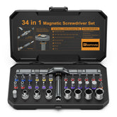 Bomivoi 34-in-1 screwdriver set with magnetic bits for easier fastening.