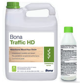 Bona Traffic HD Satin bottle highlights a durable waterborne finish for hardwood floors.