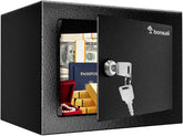 Bonsaii Safe Box front view with key lock for secure cash and jewelry storage.