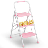 BONTEC 3-Step Ladder folded-compact pink profile for easy storage and transport.
