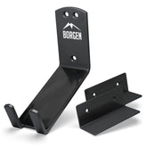 Borgen bike wall mount pedal hook demonstrates space-saving E-bike storage.