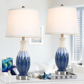 Bosceos navy blue coastal table lamp with ceramic base for elegant bedside lighting.
