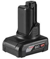 Bosch GBA12V60 battery pack close-up showing 6 Ah capacity.