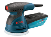 Bosch ROS20VSC palm sander with dust collection improves cleanup during finishing tasks.