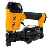 Bostitch RN46-1 coil roofing nailer with side-load canister for fast reloads.