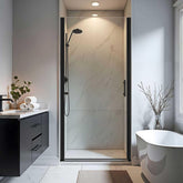 Botwinkle pivot shower door frame in matte black for a sleek, durable bathroom upgrade.
