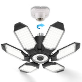BRAINIAC LED garage light showcases six deformable panels for shadow-free ceiling illumination.