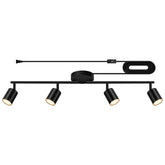 Bricosmocon plug-in track lighting kit in kitchen with four adjustable heads for task lighting.