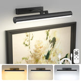 Bridika picture light with remote control for adjustable artwork illumination.